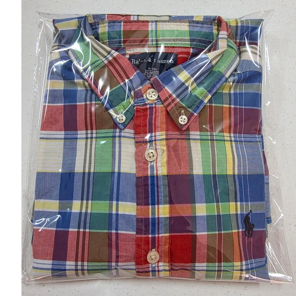 Ralph Lauren Boys XL 20 Multi Color Plaid Button Down Shirt Long Sleeve Cotton - Picture 12 of 12